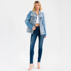 033 • ON SALE!...Blue Denim Jacket with Floral Spring Denim Boho Patchwork